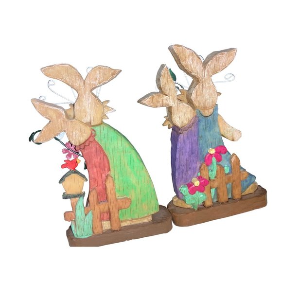 Easter Bunny Rabbit Carved Wood Look Decor Set of Two - Picture 5 of 11